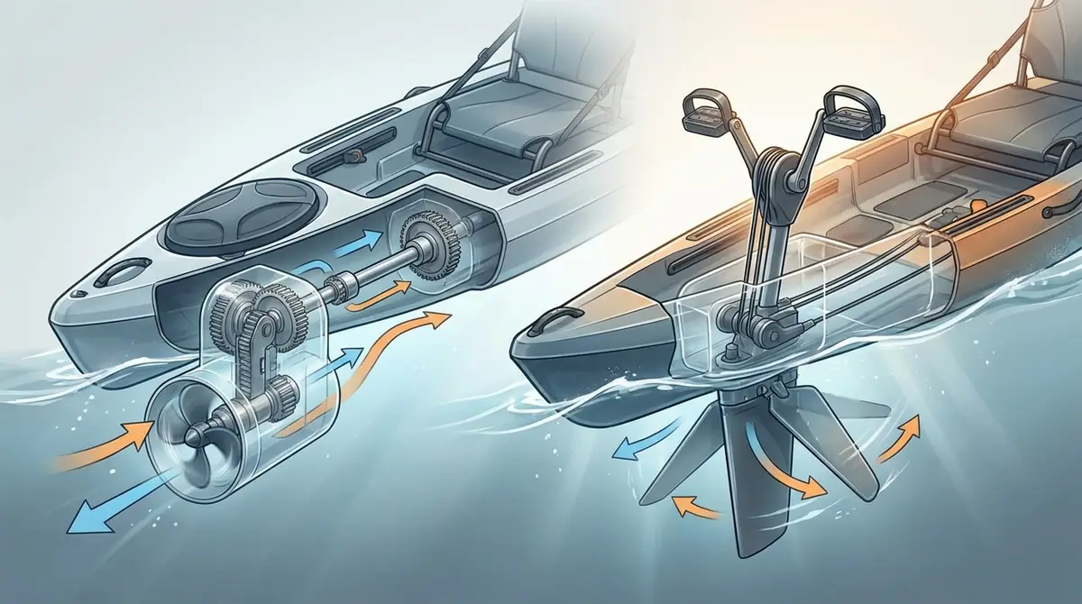 カヤック ペダルの仕組み|2つの駆動方式を図解で解説